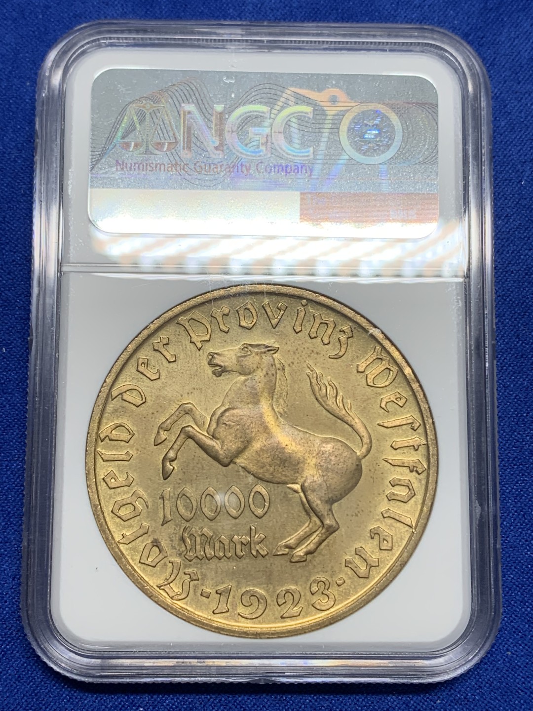 《竞宝斋》第150场-周日，周一，周四 3场 (全场包邮) NGC-MS64 德国紧急状态时期威斯特伐利亚大马币 1923年 10000马克 德紧币中的名誉品状态一流