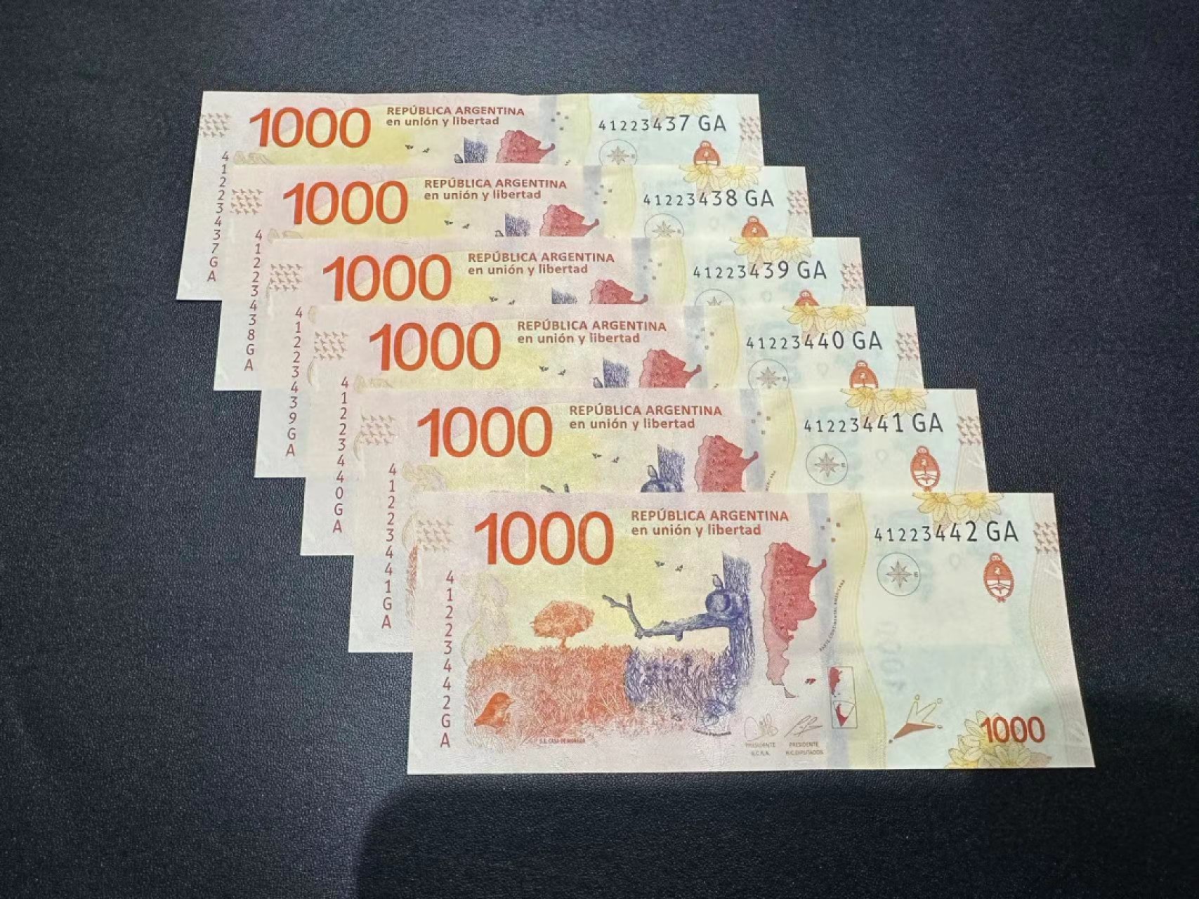 《外钞收藏家》第二百五十八期（连拍第三场） 阿根廷最新版1000面额 精美纸币 6连号 全新UNC