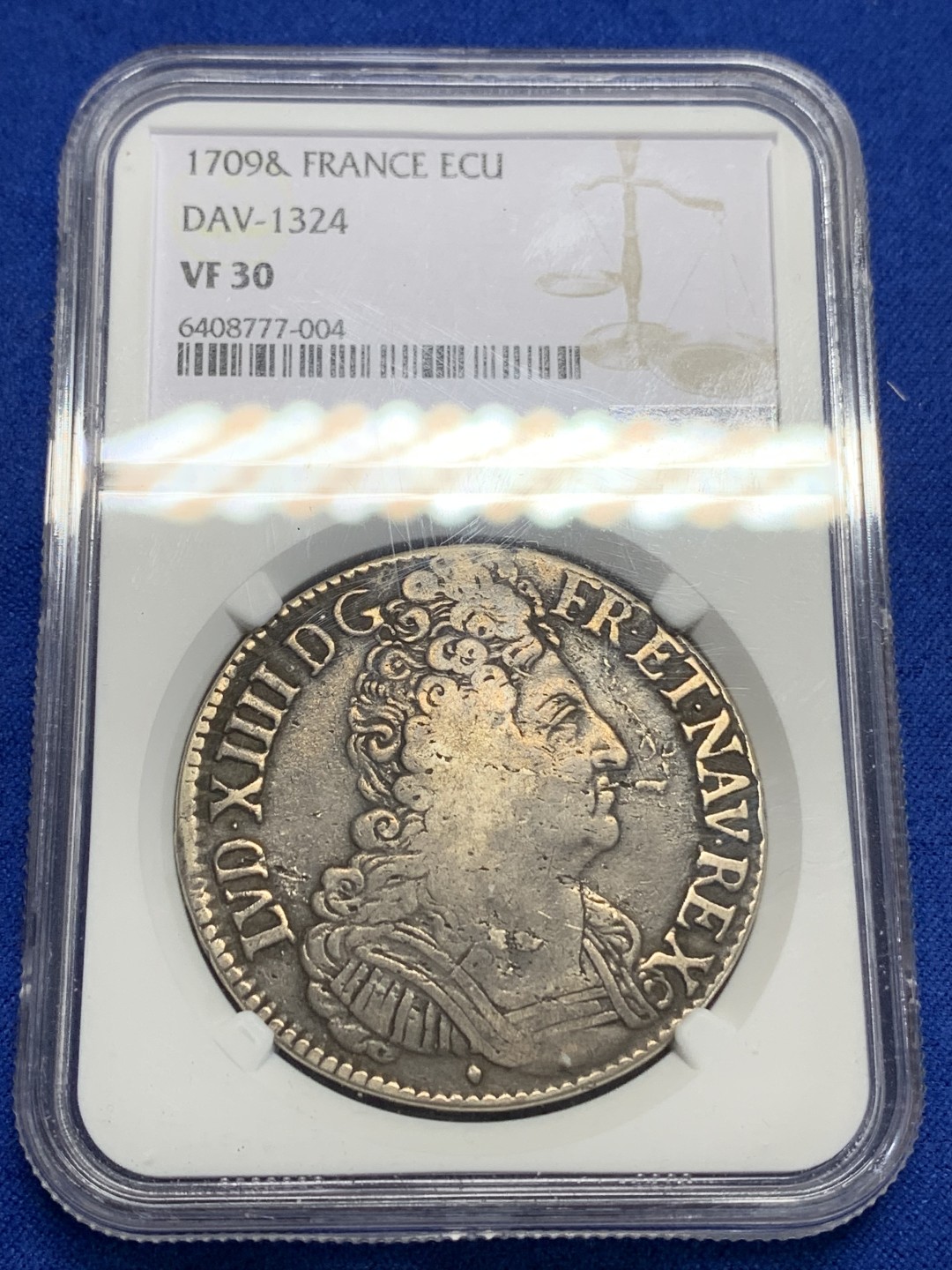 《竞宝斋》第150场-周日，周一，周四 3场 (全场包邮) 第二名 NGC-VF30 法国1709年 太阳神 背面三冠 ECU大银币