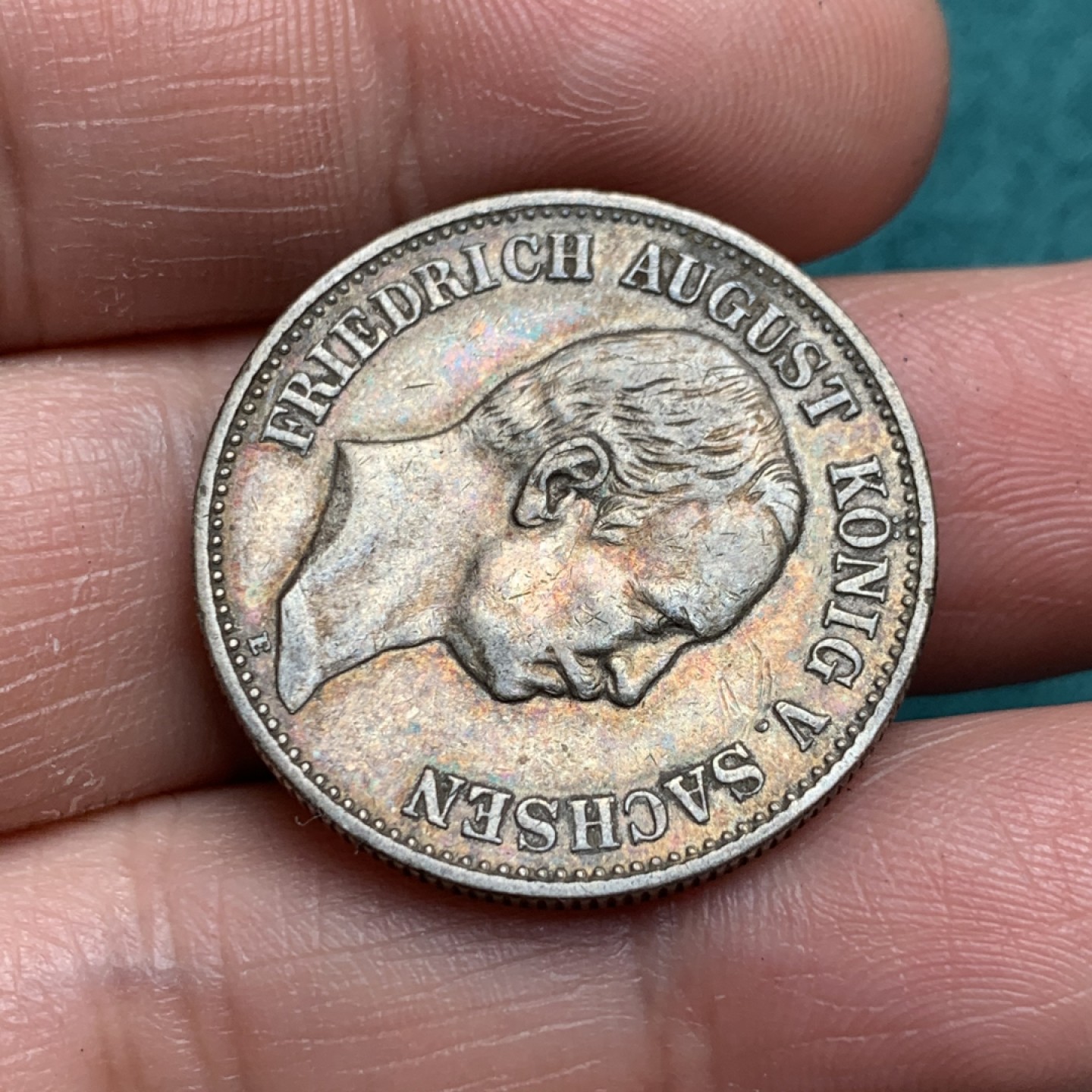 《竞宝斋》第150场-周日，周一，周四 3场 (全场包邮) 德国 1908 萨克森 奥古斯特 2马克 银币 包浆好