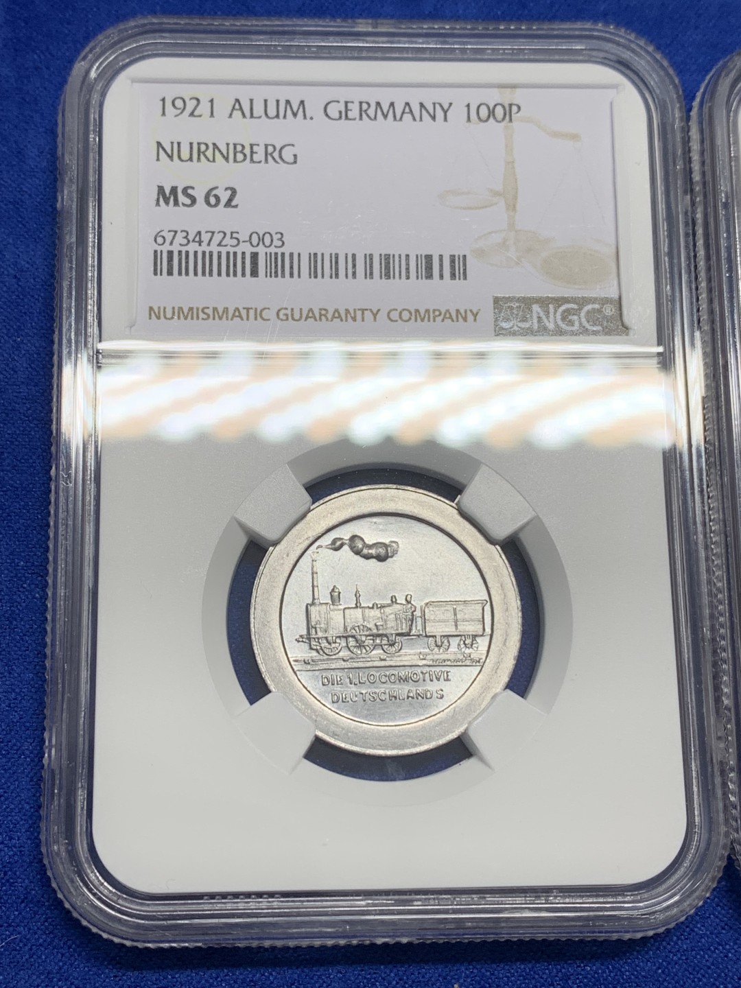 《竞宝斋》第150场-周日，周一，周四 3场 (全场包邮) NGC-MS62-64一套 德国1921年紧急状态货币纽伦堡电车铝币三枚一套，镜面底板，题材刻画生动鲜明