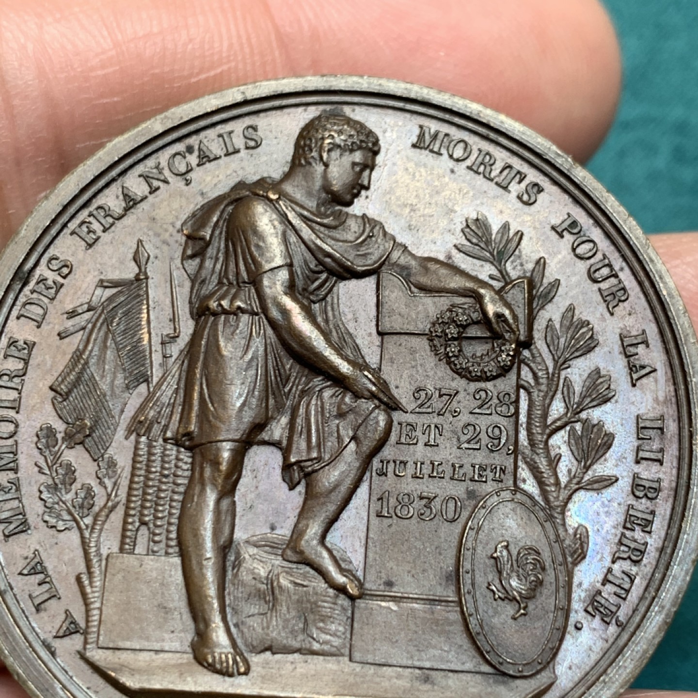 《竞宝斋》第150场-周日，周一，周四 3场 (全场包邮) 法国1830年查尔斯致勇敢者艺术铜章  直径：40mm   重量：29.1g  边铭：少见船锚+铜标