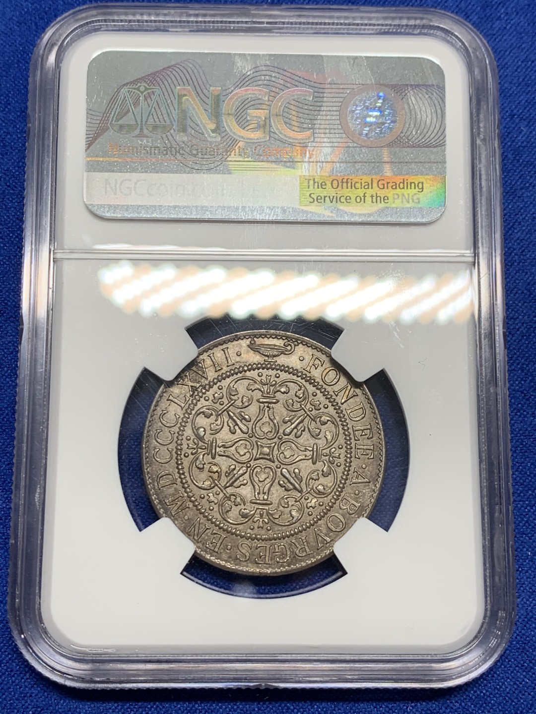 《竞宝斋》第150场-周日，周一，周四 3场 (全场包邮) NGC-MS63 法国1867年 三羊开泰盾徽 圆形JETON 顶级品相 五彩包浆