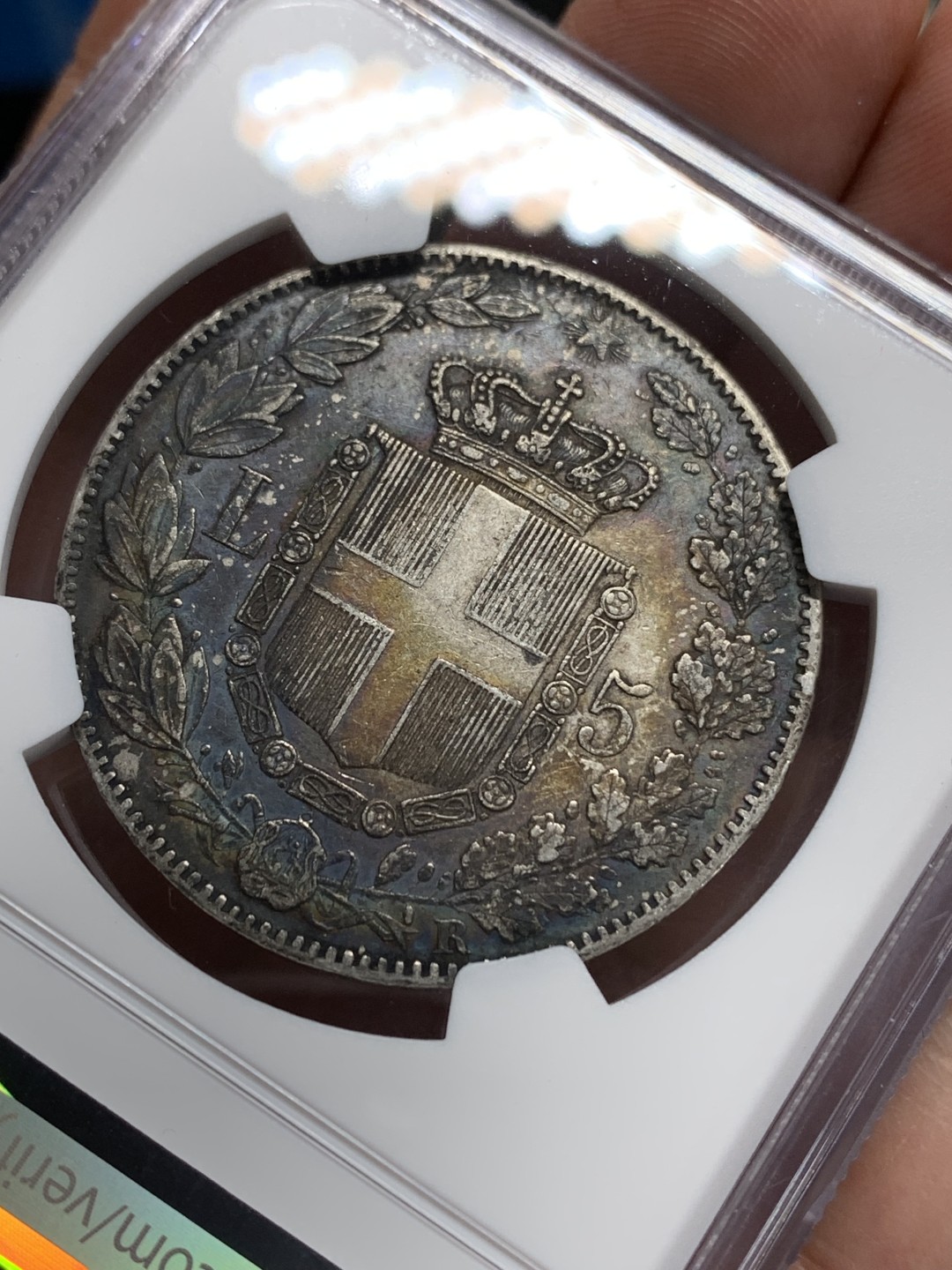 《竞宝斋》第150场-周日，周一，周四 3场 (全场包邮) NGC-XF45 意大利1879年 翁贝托5里拉大银币 原味老包浆