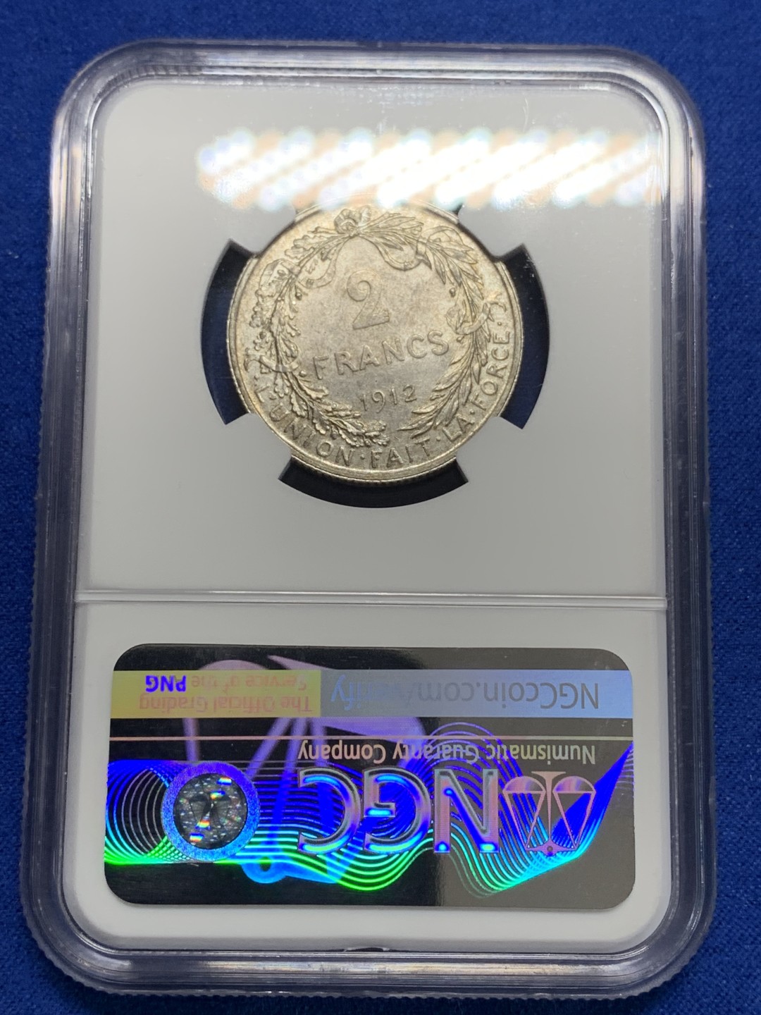 《竞宝斋》第150场-周日，周一，周四 3场 (全场包邮) NGC-MS62 比利时1912年 阿尔贝托2法郎银币 原光好品