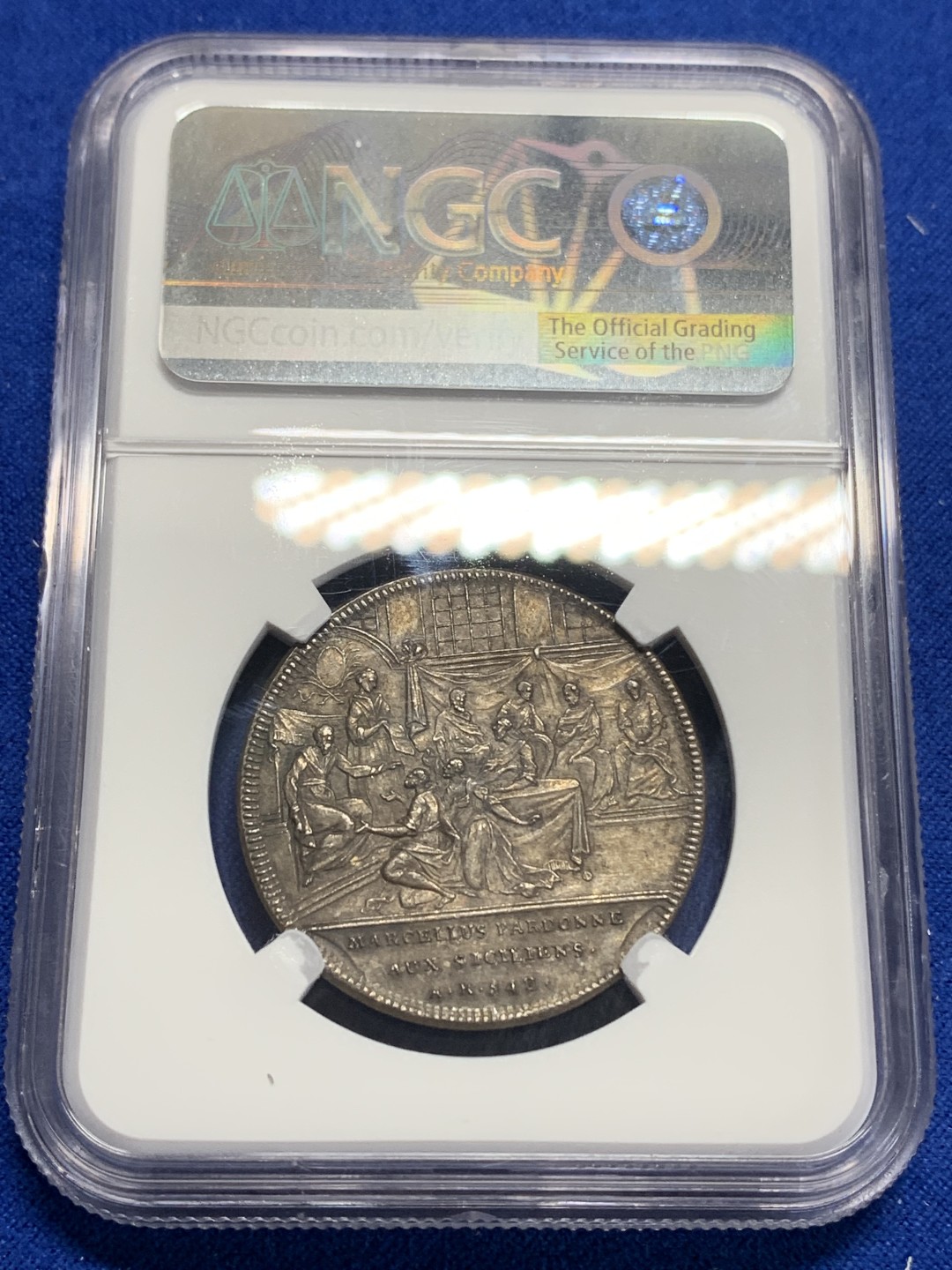 《竞宝斋》第150场-周日，周一，周四 3场 (全场包邮) NGC-MS61 瑞士十八世纪 马克卢斯 银章 罕见品种