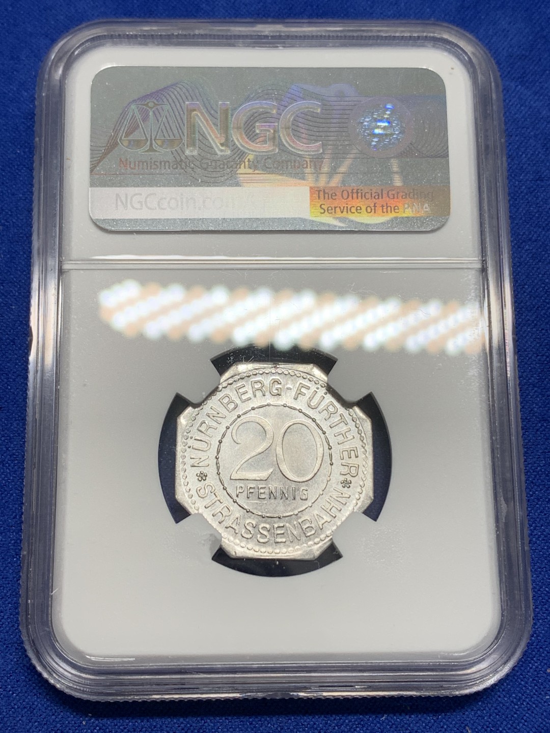 《竞宝斋》第150场-周日，周一，周四 3场 (全场包邮) NGC-MS63 德国紧急状态时期纽伦堡币 1920年 景观不错