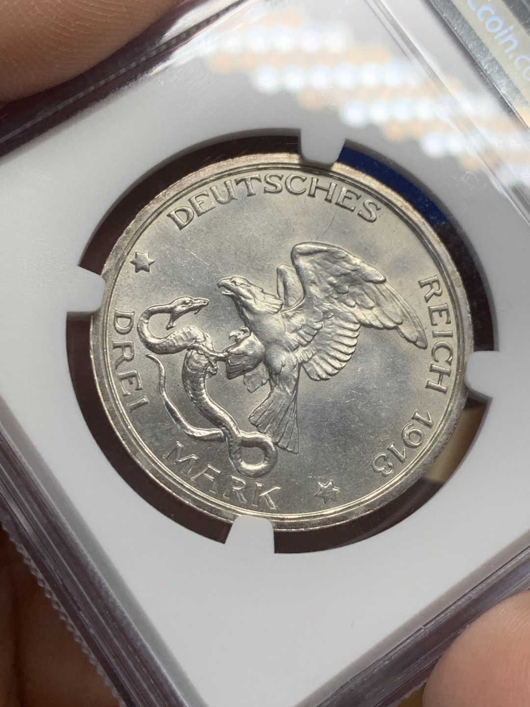 《竞宝斋》第150场-周日，周一，周四 3场 (全场包邮) NGC-MS63 德国1913年 普法战争纪念 3马克银币 顶级品相