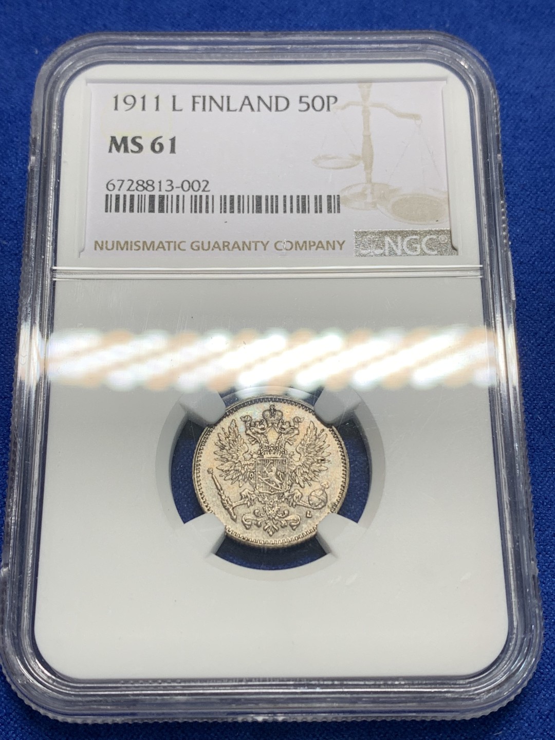 《竞宝斋》第150场-周日，周一，周四 3场 (全场包邮) NGC-MS61 俄属芬兰1911年 双头鹰50P银币 原光好品