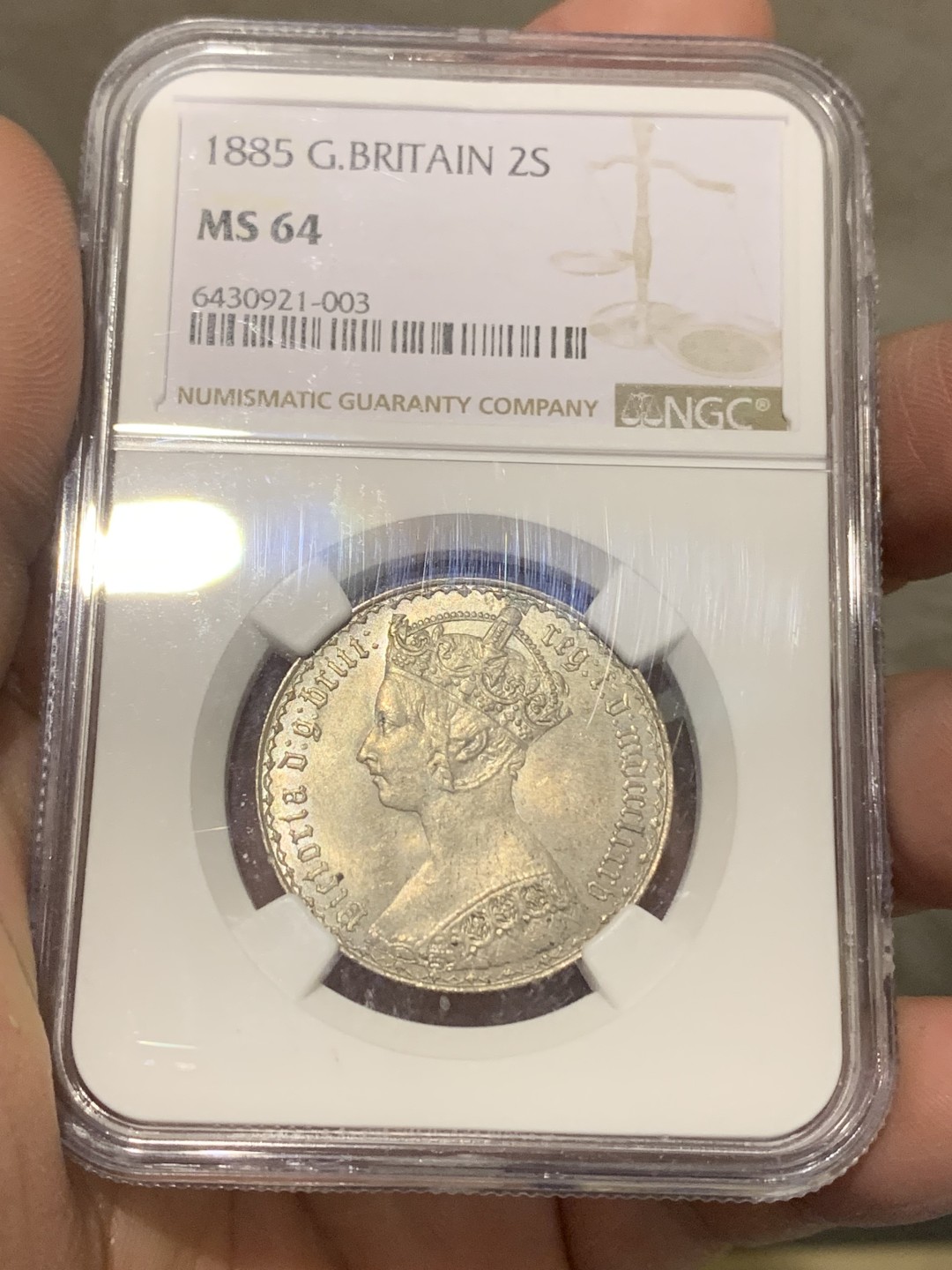 《竞宝斋》第150场-周日，周一，周四 3场 (全场包邮) NGC-MS64 英国 1885年 哥特弗洛林 银币 原光强烈 英系热门上涨品种 高分可自藏