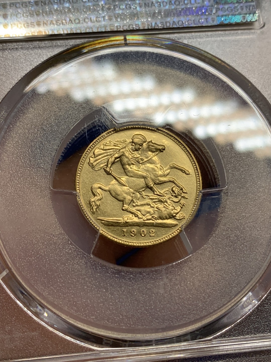 《竞宝斋》第150场-周日，周一，周四 3场 (全场包邮) PCGS-PR62matte 1902年 爱德华七世 半索维林 马剑金币 还是精制的好，看着舒服