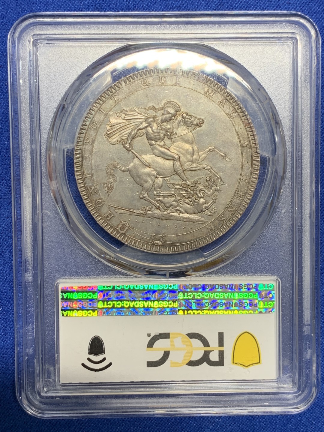 《竞宝斋》第150场-周日，周一，周四 3场 (全场包邮) PCGS-MS64 英国1819 LIX边铭乔治三世马剑克朗银币，带灰色包浆，整版整洁，细节完整