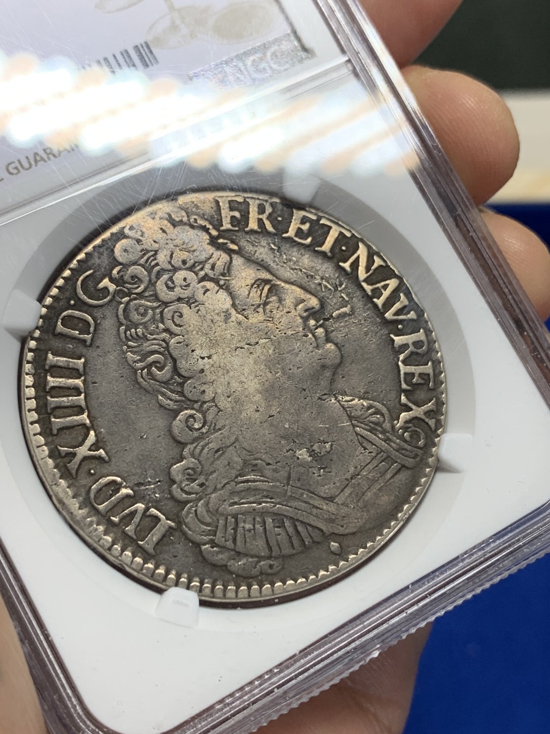 《竞宝斋》第150场-周日，周一，周四 3场 (全场包邮) 第二名 NGC-VF30 法国1709年 太阳神 背面三冠 ECU大银币