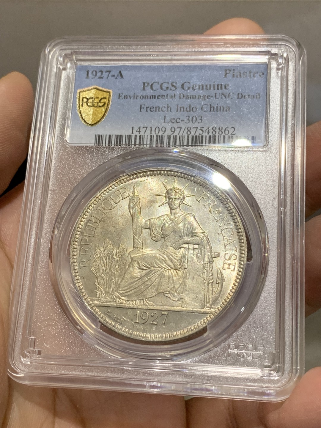 《竞宝斋》第150场-周日，周一，周四 3场 (全场包邮) PCGS UNC 法属印支 1927年 1P 坐人 大银币 极美转光 难得状态