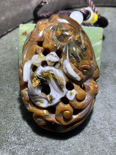 精美原皮聚宝盆高玉化巴西玛瑙手工镂空雕刻貔貅把件一个！ - 精美原皮聚宝盆高玉化巴西玛瑙手工镂空雕刻貔貅把件一个！