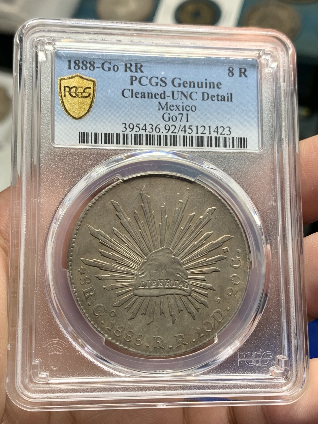 《竞宝斋》第150场-周日，周一，周四 3场 (全场包邮) 墨西哥 1888年 PCGS UNCD 瓜纳华托 GO RR版 发财年花边鹰洋，光度、包浆都到位，严评