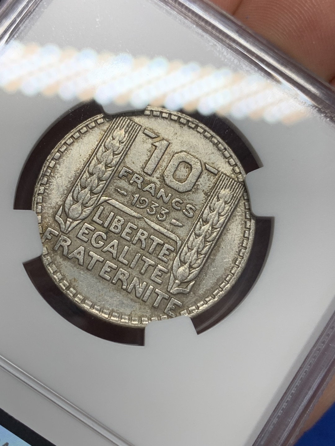 《竞宝斋》第150场-周日，周一，周四 3场 (全场包邮) NGC-MS61 法国1933年 谷物女神10法郎银币 原光好品