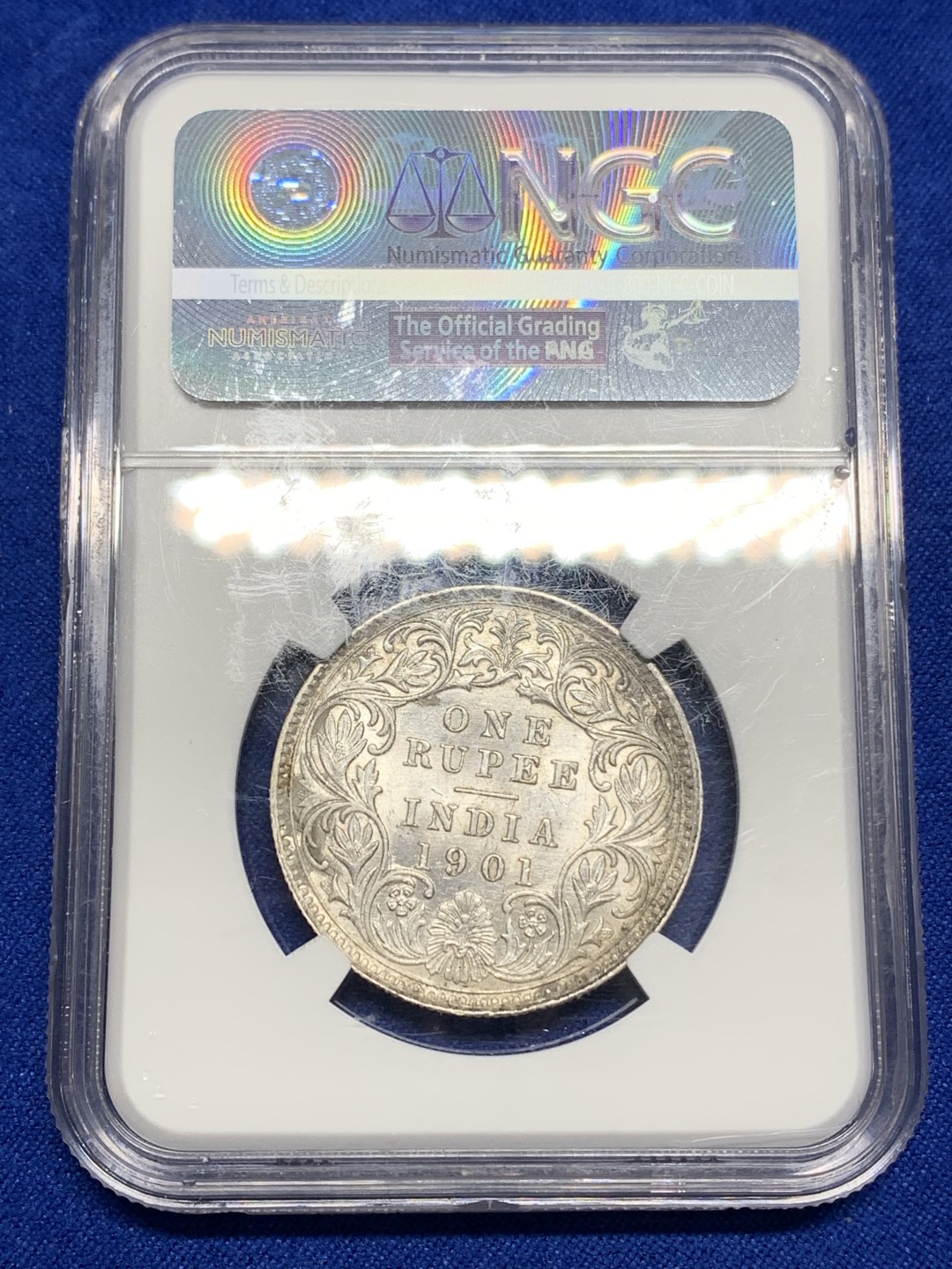 《竞宝斋》第150场-周日，周一，周四 3场 (全场包邮) NGC-MS61 英属印度 1901年 1卢比 银币 C厂发行量少于B厂 印度女皇维多利亚收官之年