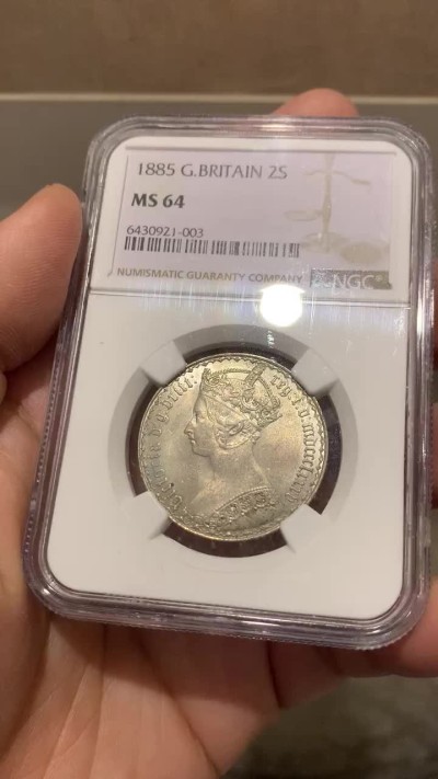 《竞宝斋》第150场-周日，周一，周四 3场 (全场包邮) NGC-MS64 英国 1885年 哥特弗洛林 银币 原光强烈 英系热门上涨品种 高分可自藏
