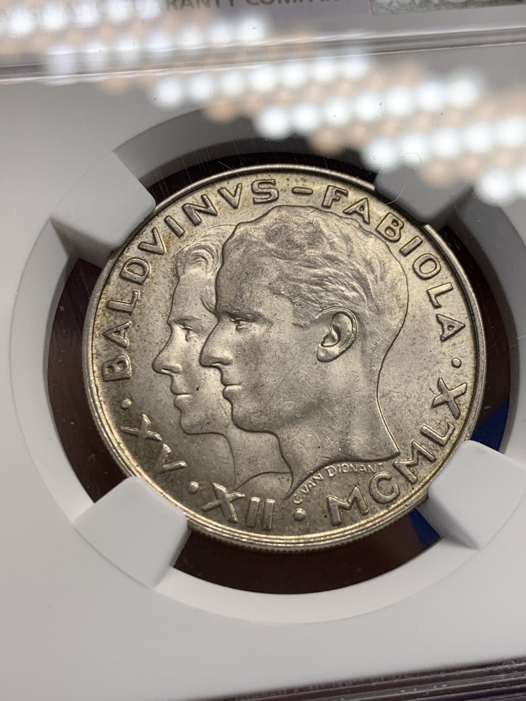 《竞宝斋》第150场-周日，周一，周四 3场 (全场包邮) NGC-MS63 比利时1960年 金婚纪念 50法郎银币