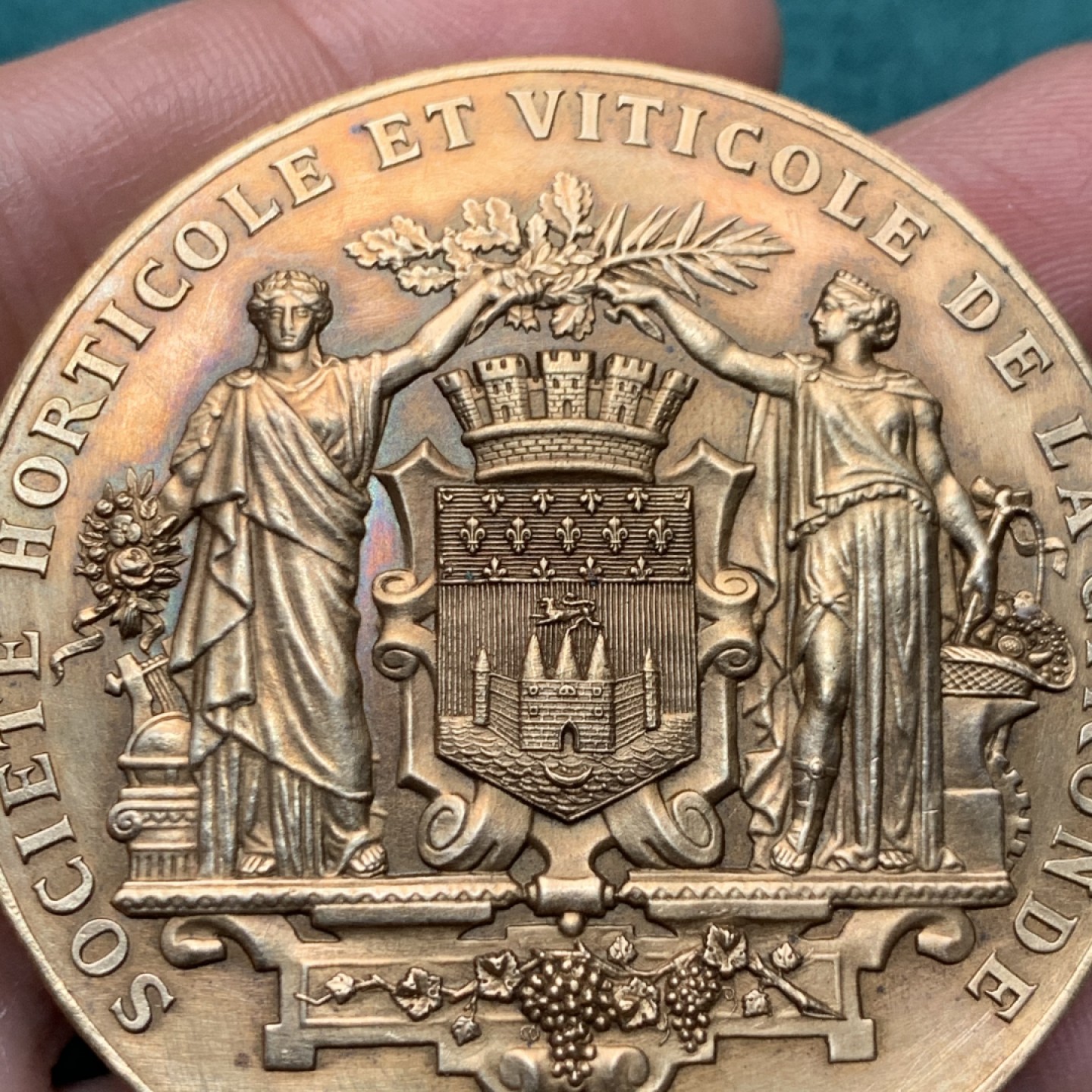 《竞宝斋》第150场-周日，周一，周四 3场 (全场包邮) 法国 吉伦德市 园艺大赛 铜章19世纪50.7mm 62.8克