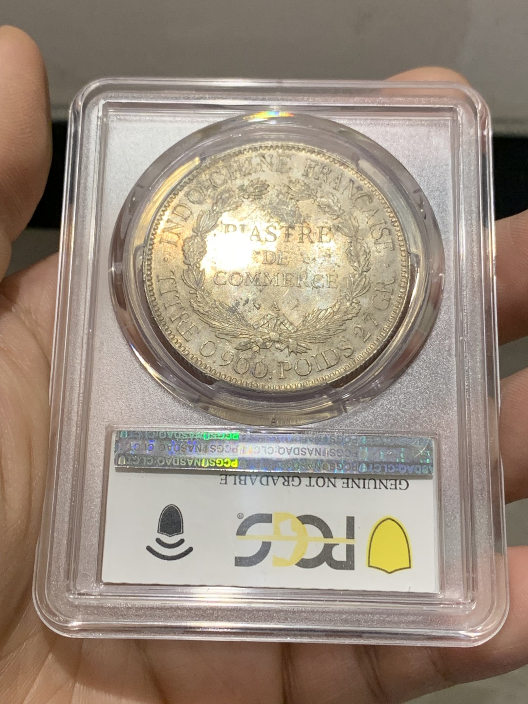 《竞宝斋》第150场-周日，周一，周四 3场 (全场包邮) PCGS UNC 法属印支 1927年 1P 坐人 大银币 极美转光 难得状态
