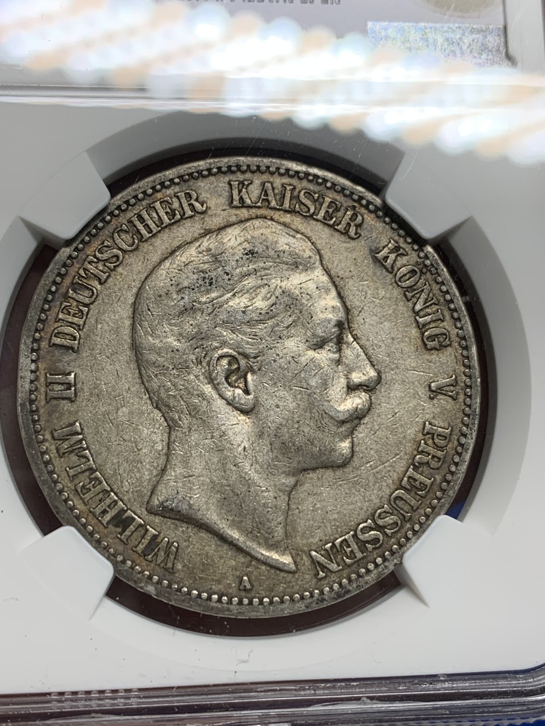 《竞宝斋》第150场-周日，周一，周四 3场 (全场包邮) NGC-XF45 德国普鲁士 1904年 威廉二世 5马克大银币 原味好品