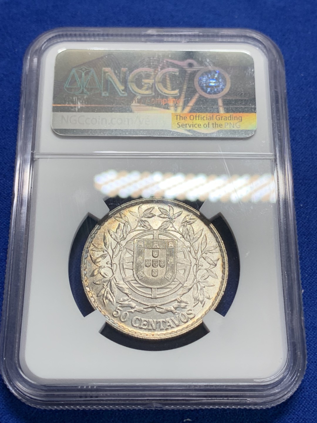 《竞宝斋》第150场-周日，周一，周四 3场 (全场包邮) NGC-MS62 葡萄牙1916年 自由女神50分银币 顶级好品