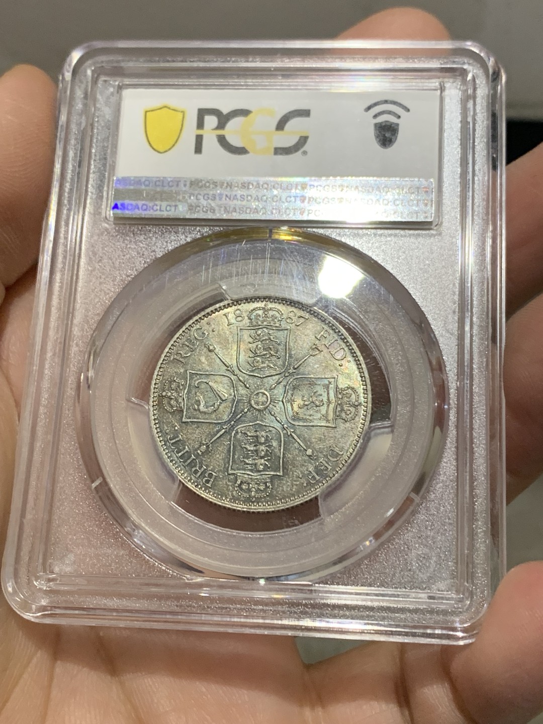《竞宝斋》第150场-周日，周一，周四 3场 (全场包邮) PCGS MS64 英国 1887 维多利亚女王 1福林银币 炫彩包浆 地板好似星空 美丽