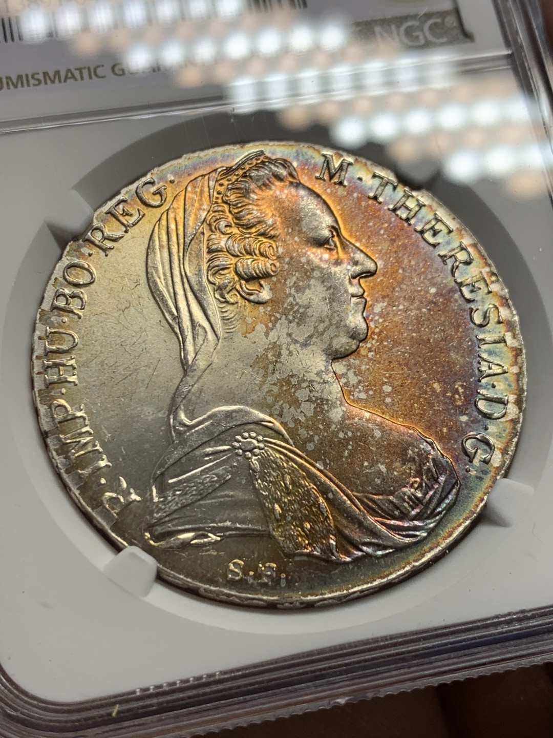 《竞宝斋》第150场-周日，周一，周四 3场 (全场包邮) NGC-MS62 奥地利1780年 大奶妈1泰勒大银币 五彩包浆