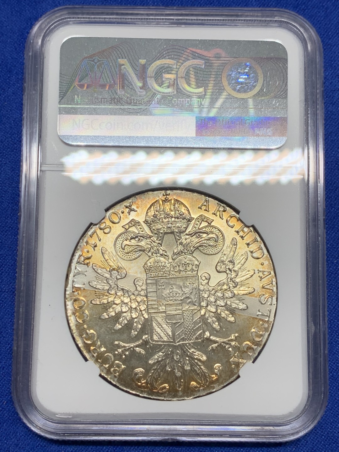 《竞宝斋》第150场-周日，周一，周四 3场 (全场包邮) NGC-MS62 奥地利1780年 大奶妈1泰勒大银币 五彩包浆