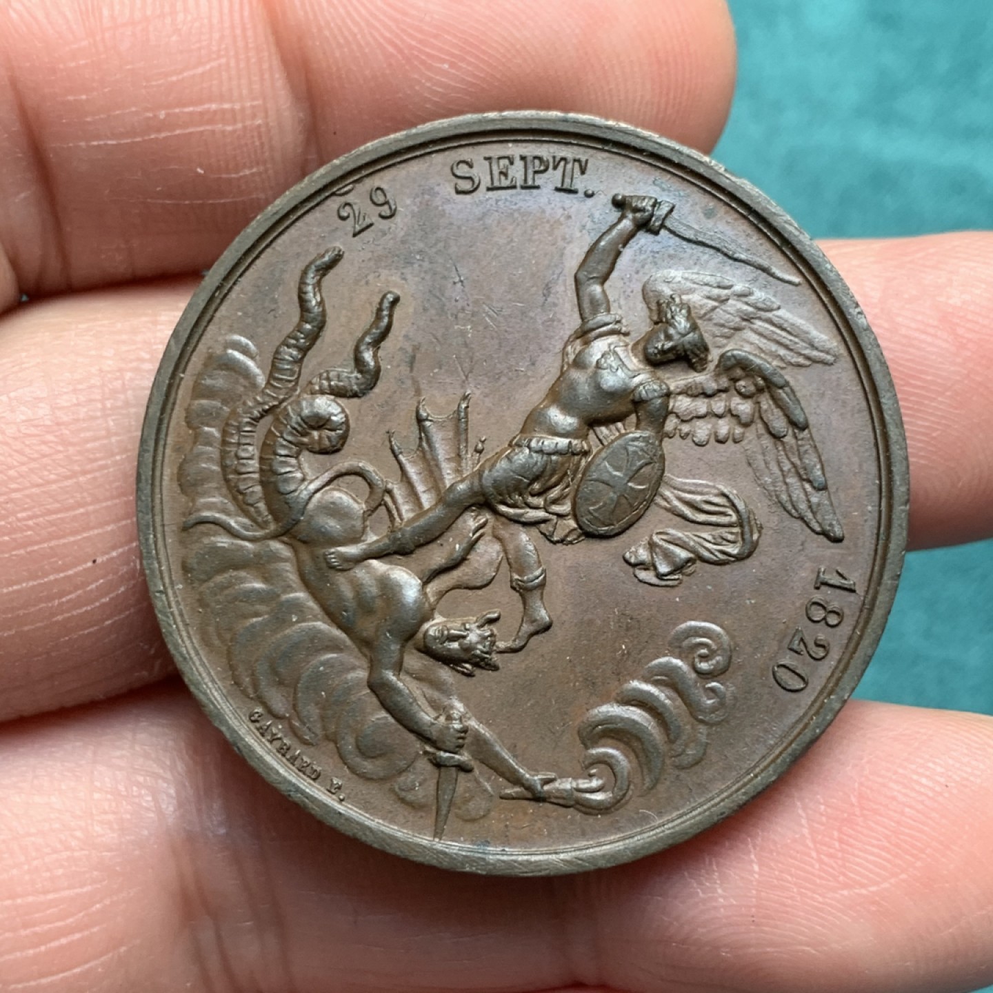 《竞宝斋》第150场-周日，周一，周四 3场 (全场包邮) 1820年 法国亨利五世诞生原铸铜章，直径37mm，重量29.6g