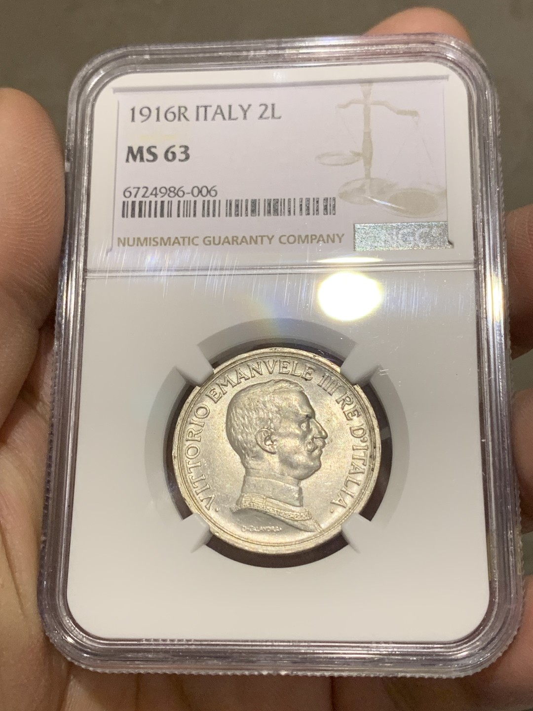 《竞宝斋》第150场-周日，周一，周四 3场 (全场包邮) NGC-MS63  意大利1916年2里拉马车银币 带车轮光 大热品种