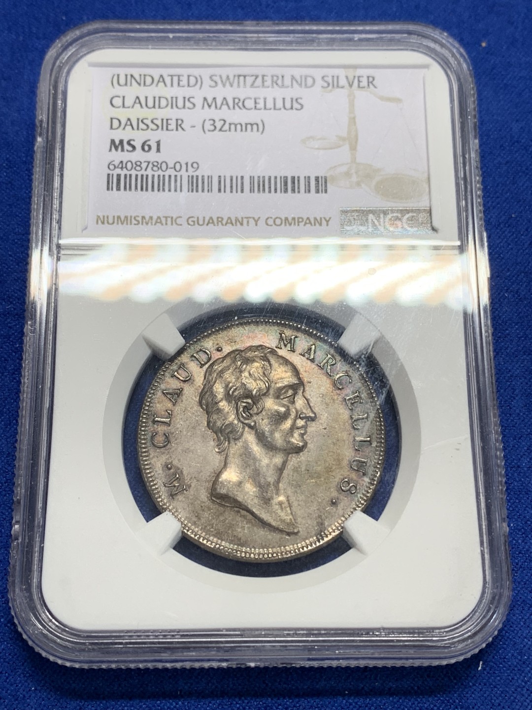 《竞宝斋》第150场-周日，周一，周四 3场 (全场包邮) NGC-MS61 瑞士十八世纪 马克卢斯 银章 罕见品种