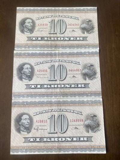纸币拍卖005场 - 丹麦早期10元纸币3张