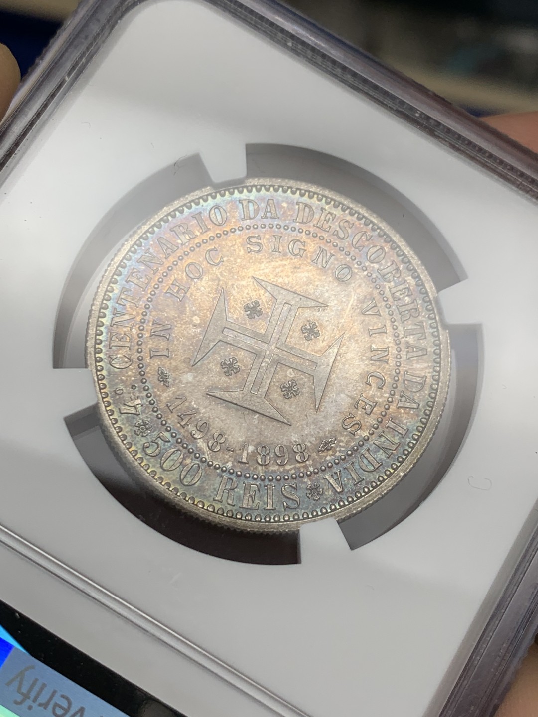 《竞宝斋》第150场-周日，周一，周四 3场 (全场包邮) NGC-MS63 葡萄牙1898年 发现印第安纪念 500瑞斯银币 顶级品相
