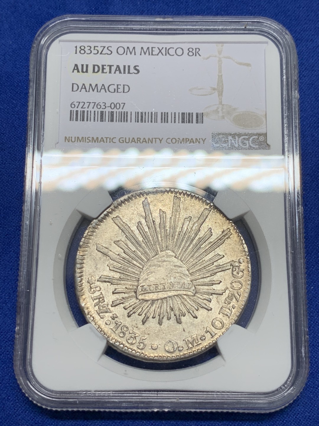 《竞宝斋》第150场-周日，周一，周四 3场 (全场包邮) NGC AU 墨西哥 1835 ZS OM 早期花边鹰洋底光好 打制深