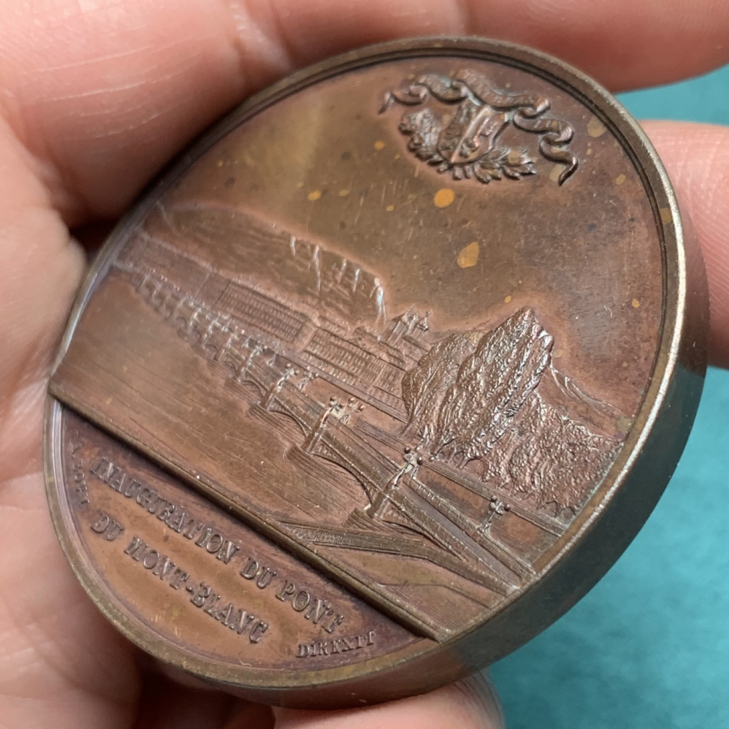 《竞宝斋》第150场-周日，周一，周四 3场 (全场包邮) 瑞士 1862 勃朗大桥 落成大铜章 50mm 86克