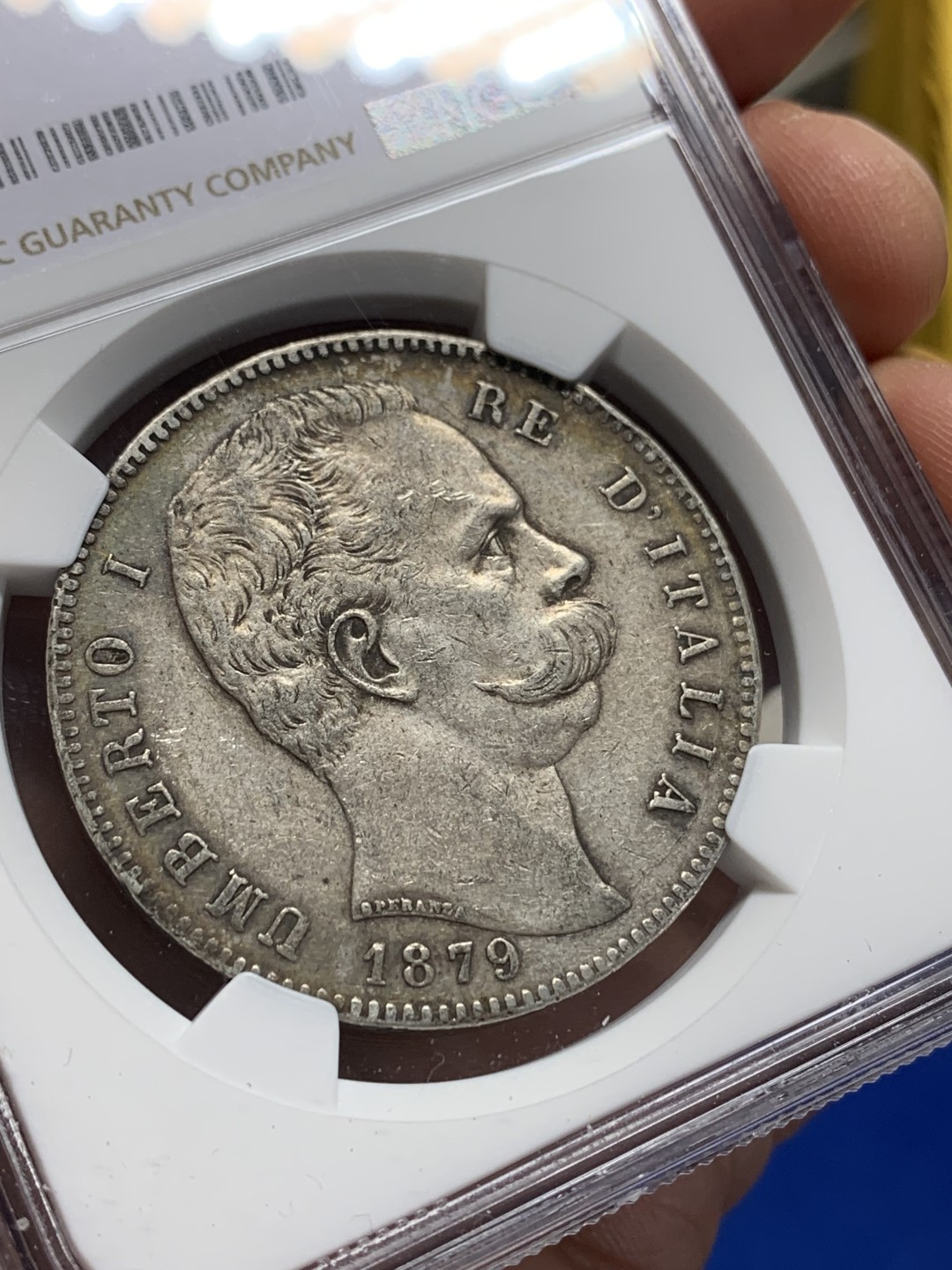 《竞宝斋》第150场-周日，周一，周四 3场 (全场包邮) NGC-XF45 意大利1879年 翁贝托5里拉大银币 原味老包浆