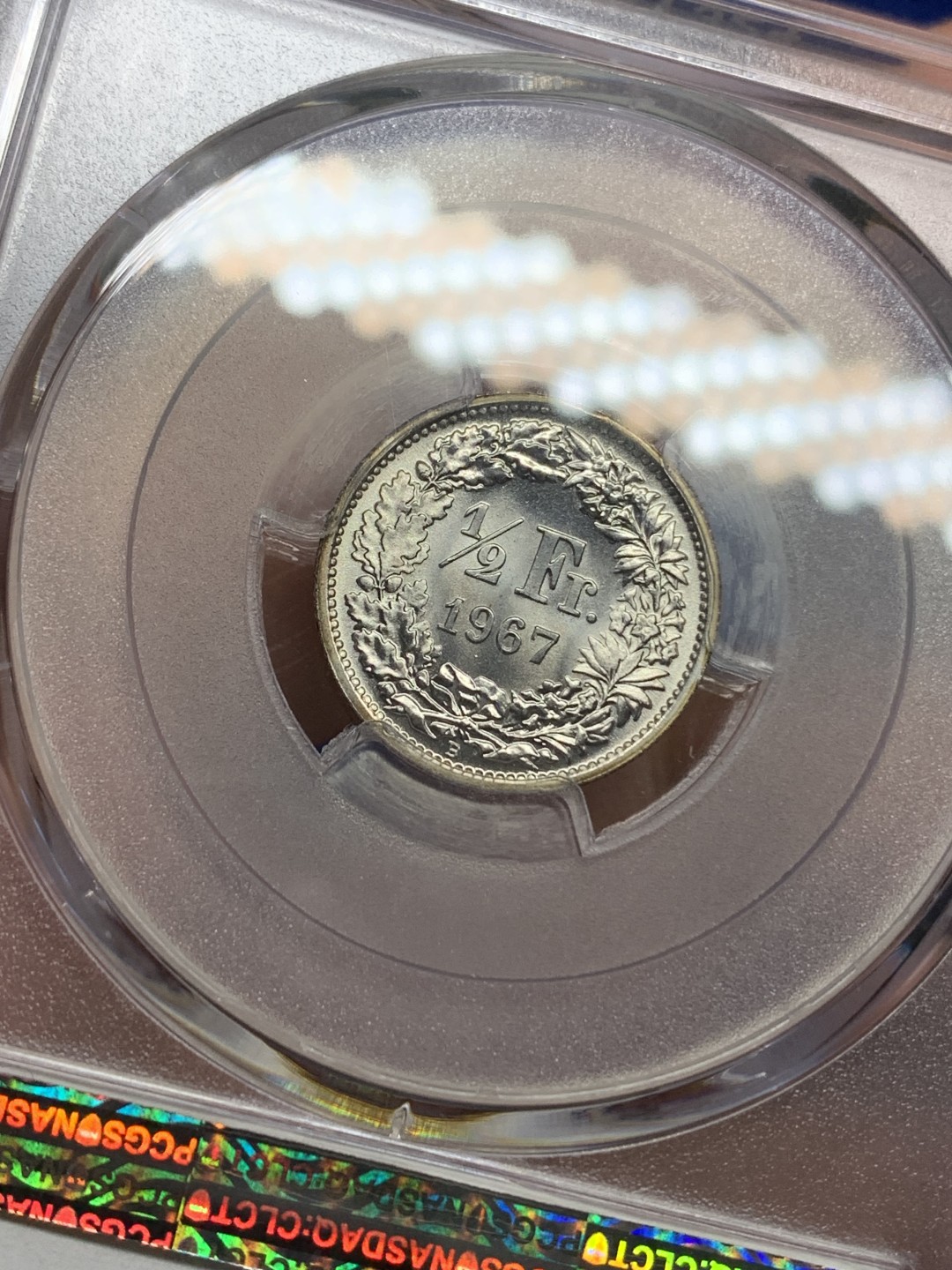 《竞宝斋》第150场-周日，周一，周四 3场 (全场包邮) PCGS MS68 1967年瑞士1/2法郎银币 极致分数 无敌品相 边缘黄油彩