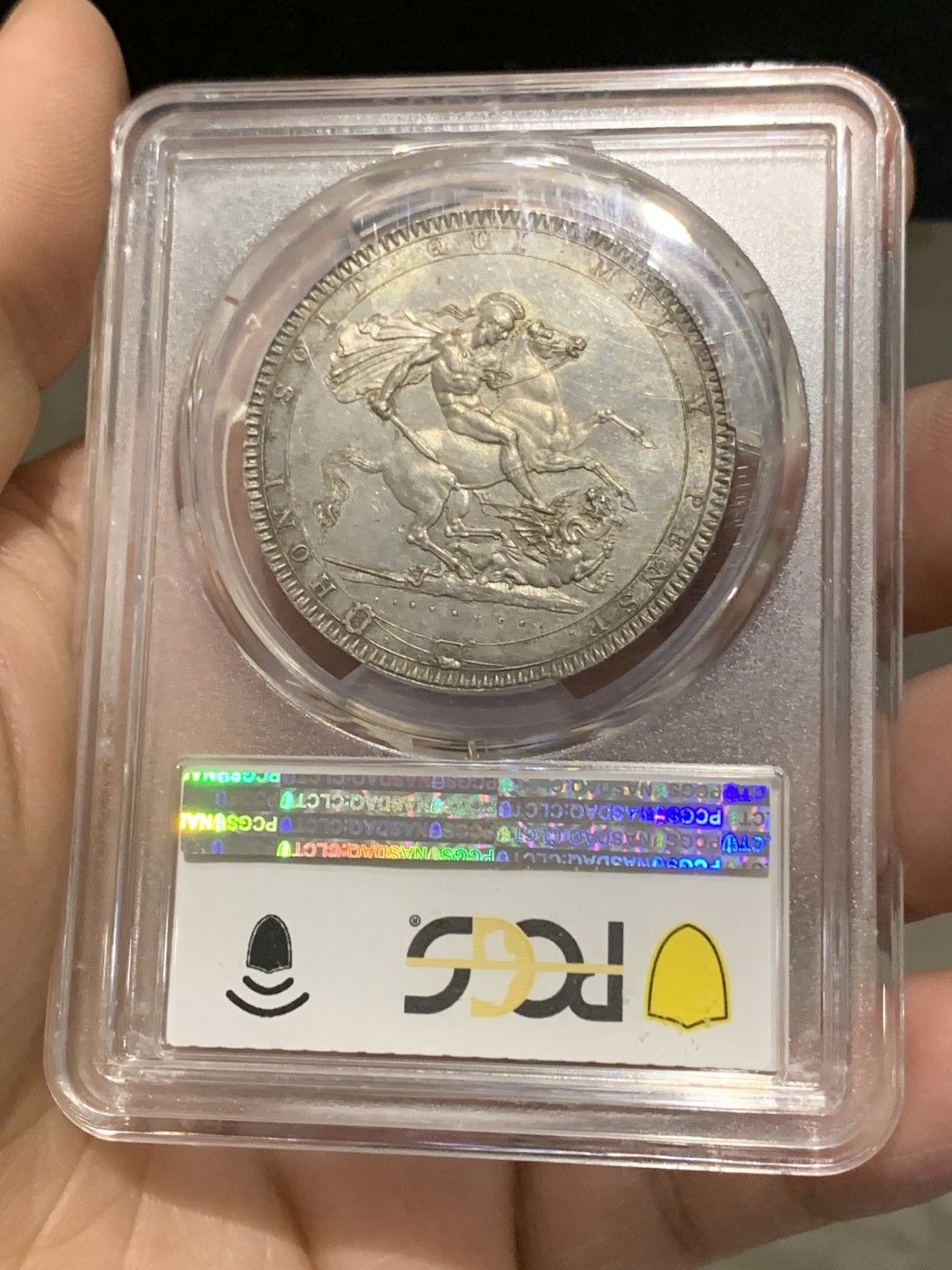 《竞宝斋》第150场-周日，周一，周四 3场 (全场包邮) PCGS-MS64 英国1819 LIX边铭乔治三世马剑克朗银币，带灰色包浆，整版整洁，细节完整