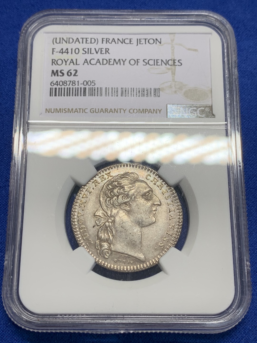 《竞宝斋》第150场-周日，周一，周四 3场 (全场包邮) NGC-MS62 法国路易十六 皇家科学院 圆形JETON 顶级品相