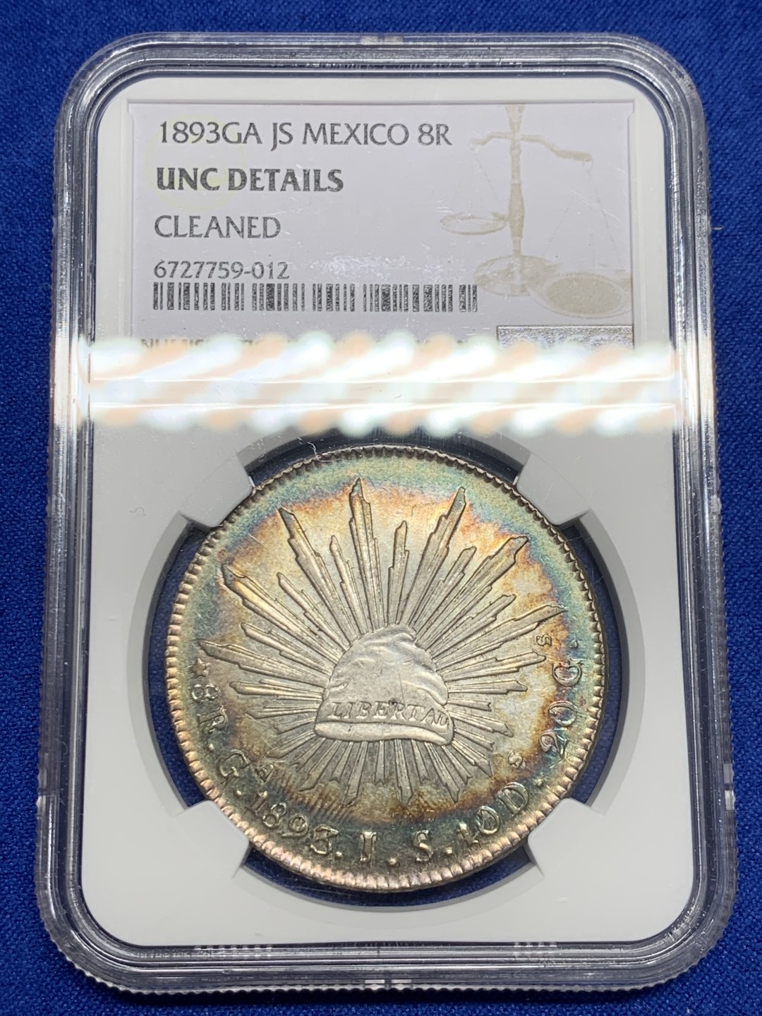 《竞宝斋》第150场-周日，周一，周四 3场 (全场包邮) NGC UNC 墨西哥 1893年 绚丽环彩 花边 鹰洋 太美