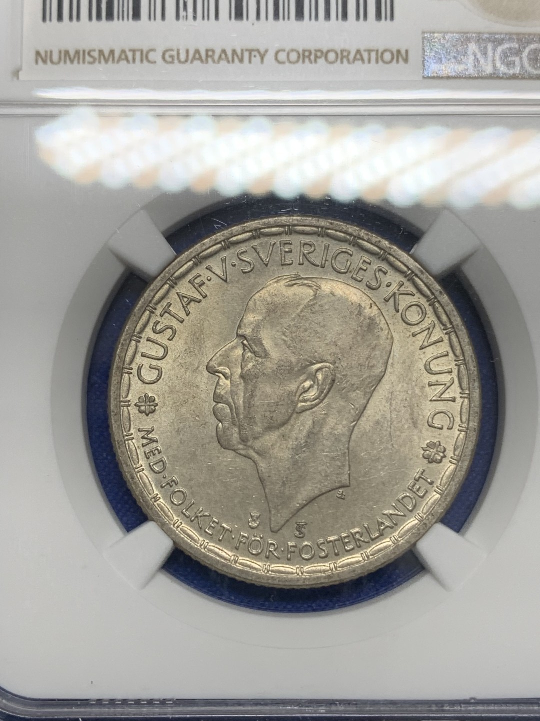 《竞宝斋》第150场-周日，周一，周四 3场 (全场包邮) NGC MS63 1950年瑞典古斯塔夫五世2克朗银币，在世最后一年，关门币