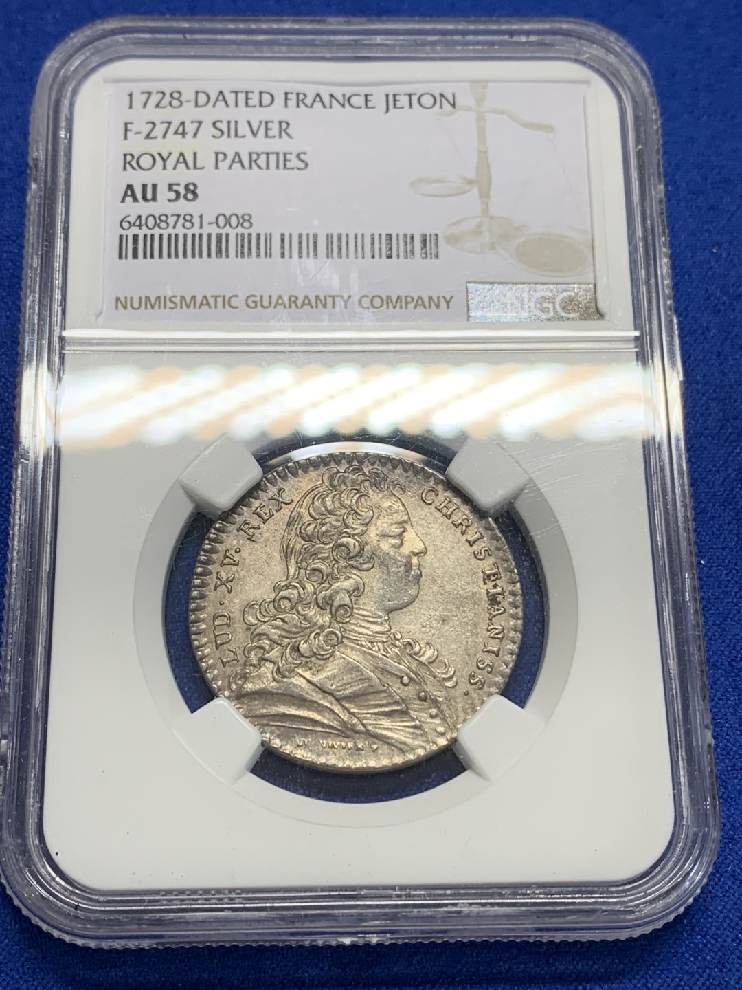 《竞宝斋》第150场-周日，周一，周四 3场 (全场包邮) NGC-AU58 法国1728年 路易十五 皇家派对 JETON 银质 顶级品相
