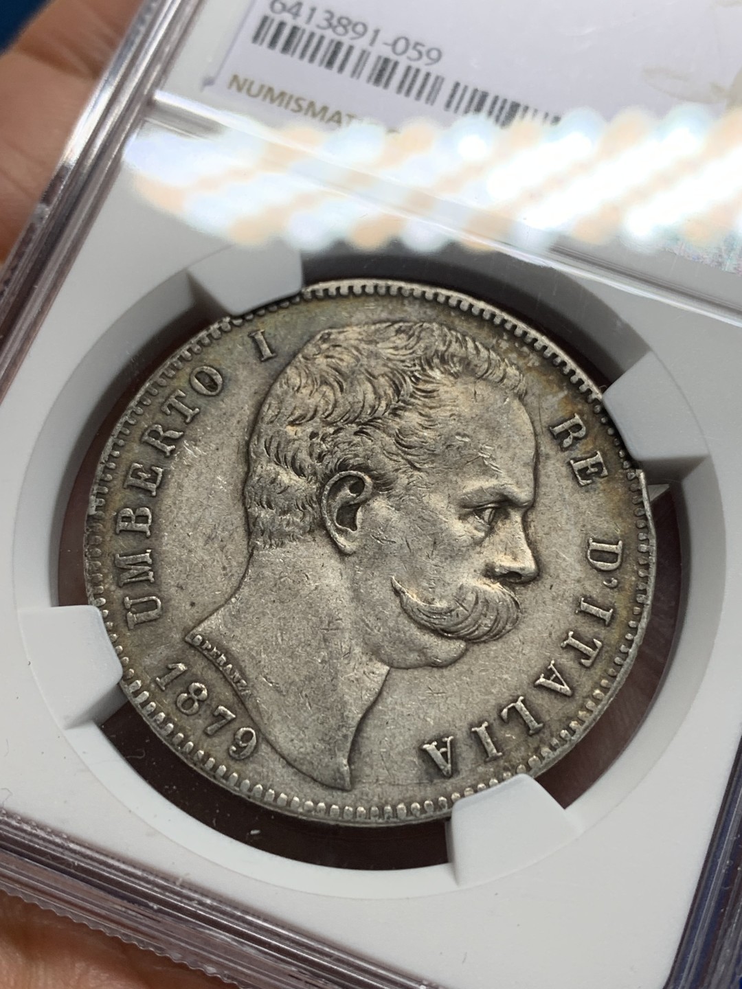 《竞宝斋》第150场-周日，周一，周四 3场 (全场包邮) NGC-XF45 意大利1879年 翁贝托5里拉大银币 原味老包浆