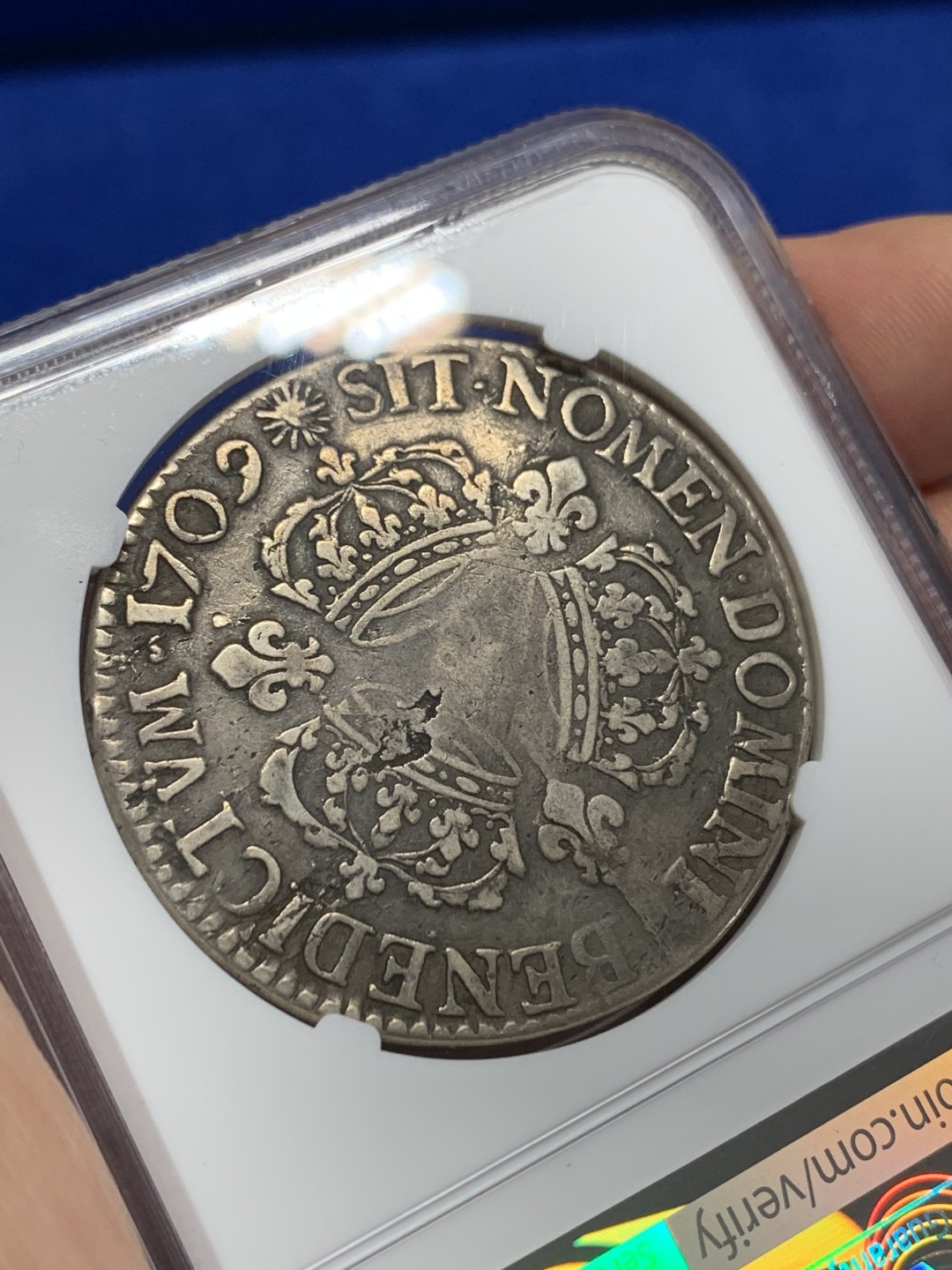 《竞宝斋》第150场-周日，周一，周四 3场 (全场包邮) 第二名 NGC-VF30 法国1709年 太阳神 背面三冠 ECU大银币