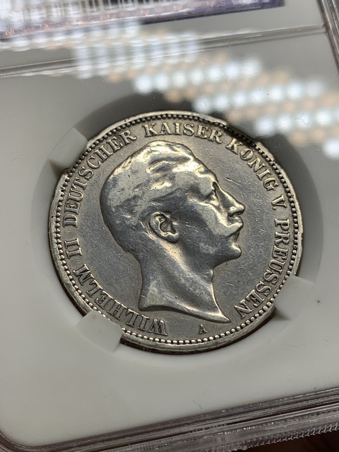 《竞宝斋》第150场-周日，周一，周四 3场 (全场包邮) 华龙XF40 德国 1912年 普鲁士威廉二世 3马克 银币 带光好品