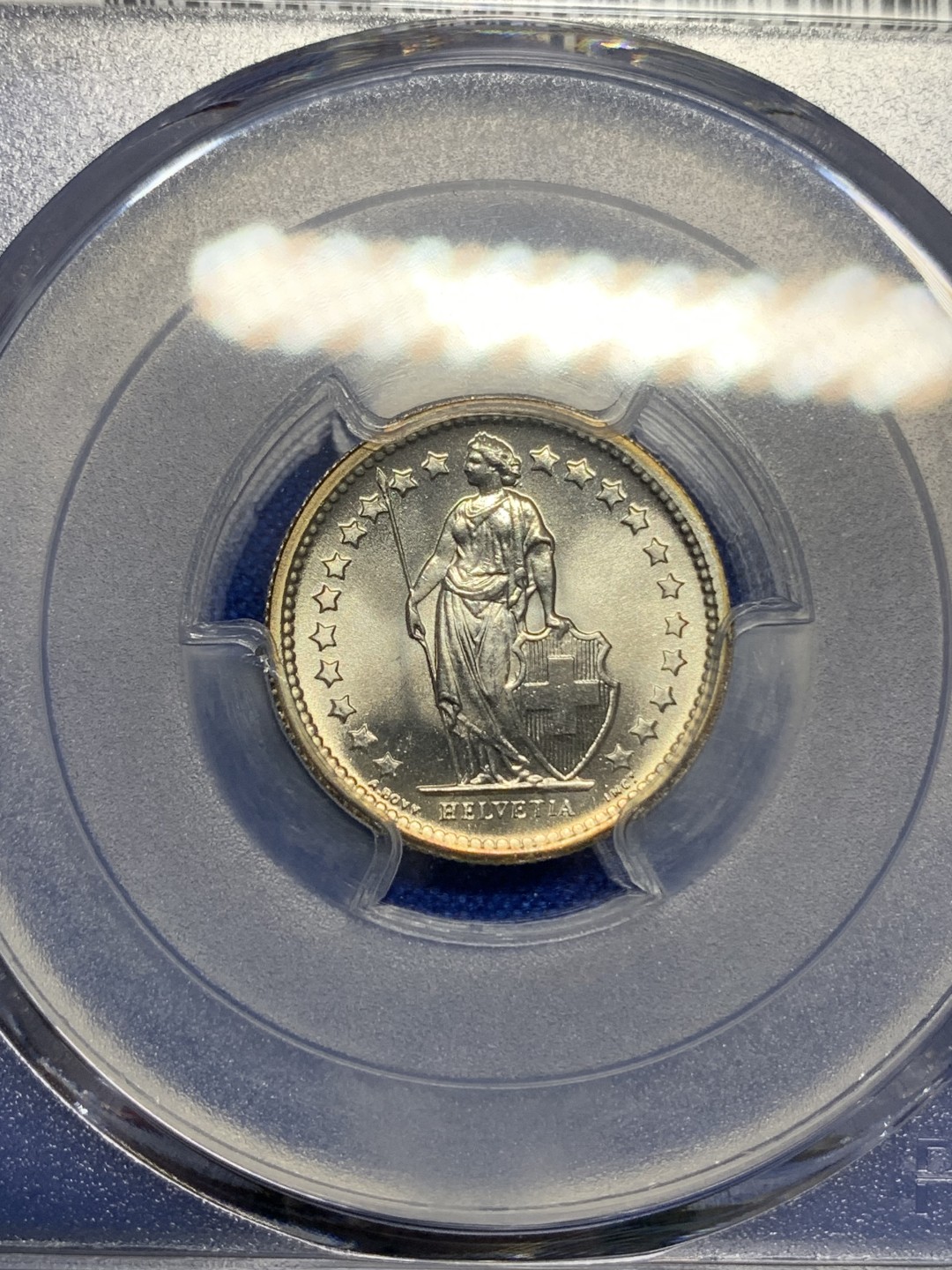 《竞宝斋》第150场-周日，周一，周四 3场 (全场包邮) PCGS MS68 1967年瑞士1/2法郎银币 极致分数 无敌品相 边缘黄油彩