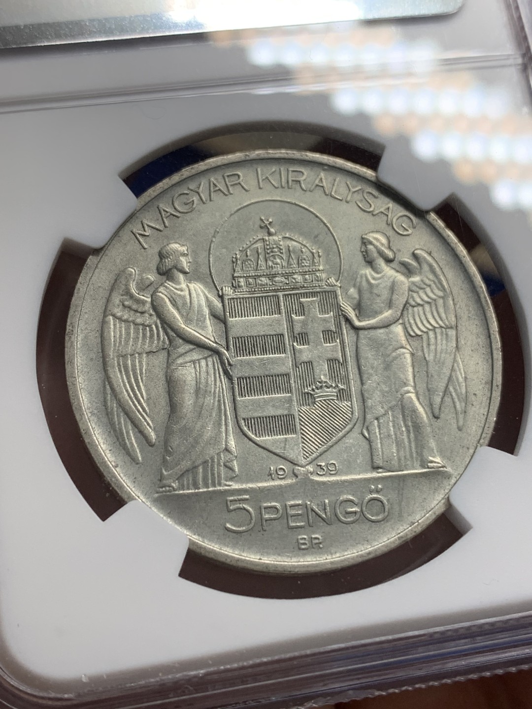 《竞宝斋》第150场-周日，周一，周四 3场 (全场包邮) NGC-AU 1939A匈牙利海军上将霍尔蒂5潘果银币，上涨品种